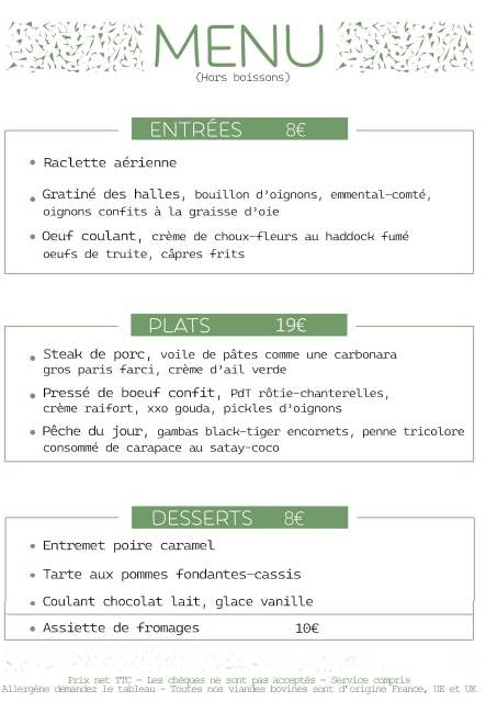 Le Menu du moment au Restaurant le Comptoir de Brice à Angoulême